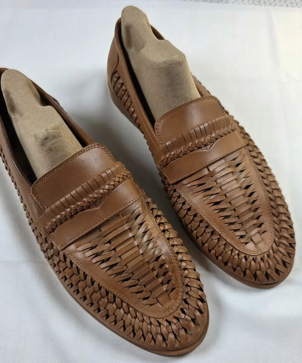 Rustic Asphalt Men's Pointy End Woven Penny Loafers Size 11